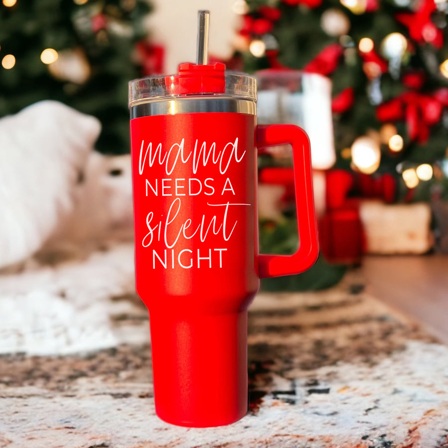 Peace & Joy Christmas - Red Stainless Tumbler with Straw