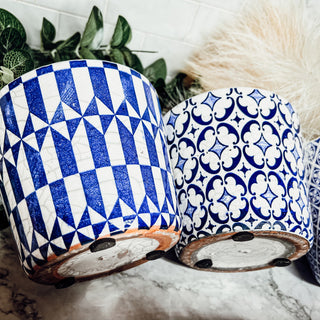 Painted Terracotta Vases Blue and White