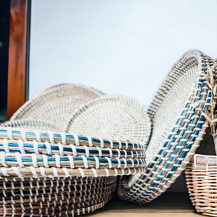 Woven Basket Tray Rounds, Nested