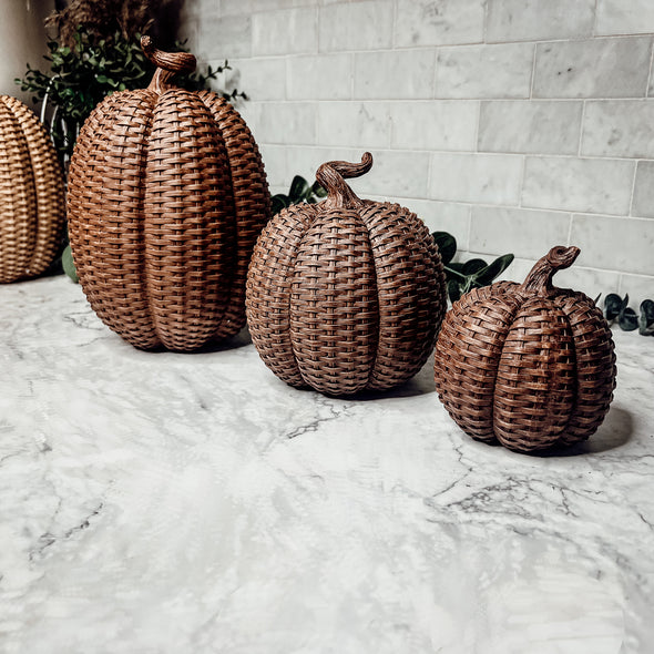 Wicker Pumpkin Decorations, Basket Weave Pumpkins