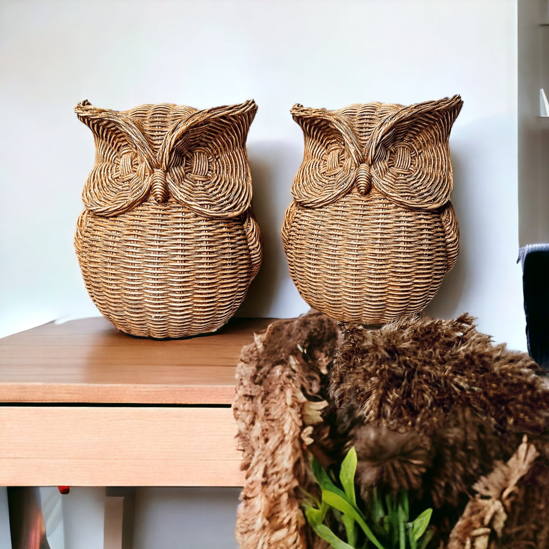 basketweave statues, basket weave owls