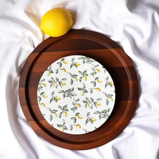 coastal decor ceramic coasters Mediterranean lemon pattern blue white chinoiserie style cork backing