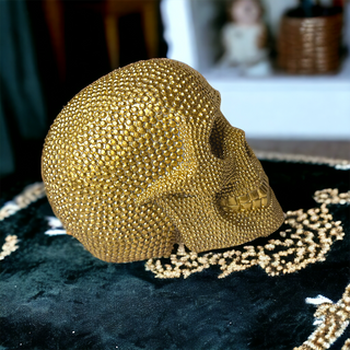 Gold stylish Halloween Tabletop Accents, Beaded Gold Skeleton Head