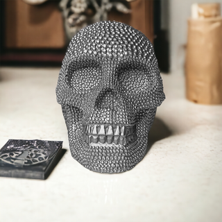 Silver beaded skeleton head figurine for decorations