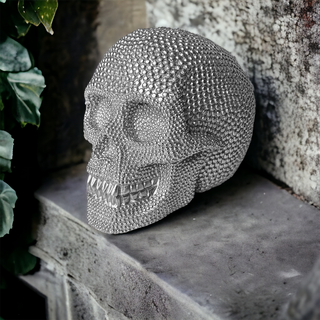 Realistic Skeleton Head decorative piece for table or mantle silver