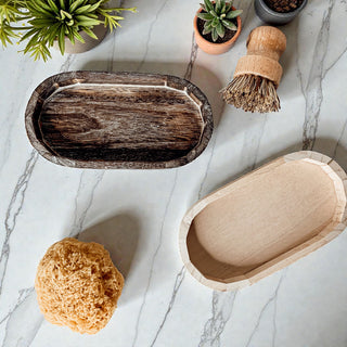 boho minimalist wood trinket tray decor
carved wooden oval tray for entryway console
light natural wood tray for candles and matches
rustic wooden tray for coffee station accessories
handmade wood tray for soap and lotion bottles