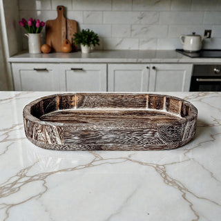 Distressed wood oval tray for countertop organization. Handmade wooden trinket trays rustic and natural wood finish
Small oval Paulownia wood organizer trays two color options