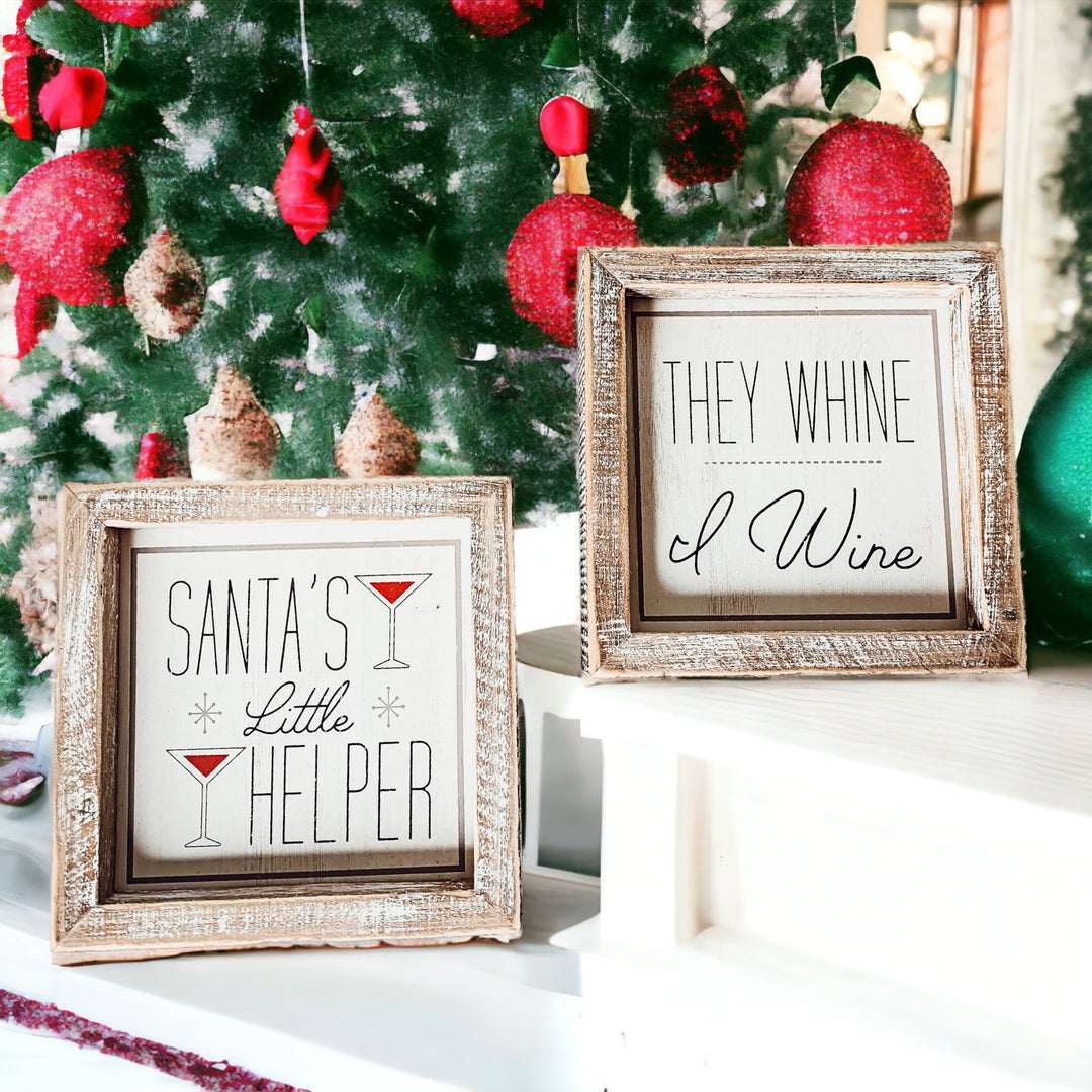 Santa's Little Helper Sign, They Whine I Wine Funny Christmas signs