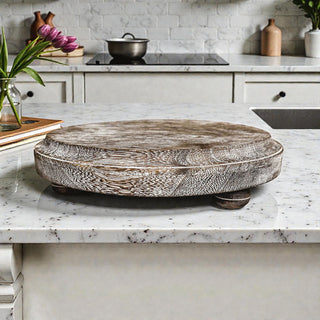 Round Paulownia wood tray with legs two color options
Handcrafted wooden display stand tray 8.5 inch diameter
Elevated wooden catchall tray with pegs rustic farmhouse style
Round wooden tray on feet for jewelry candles and decor