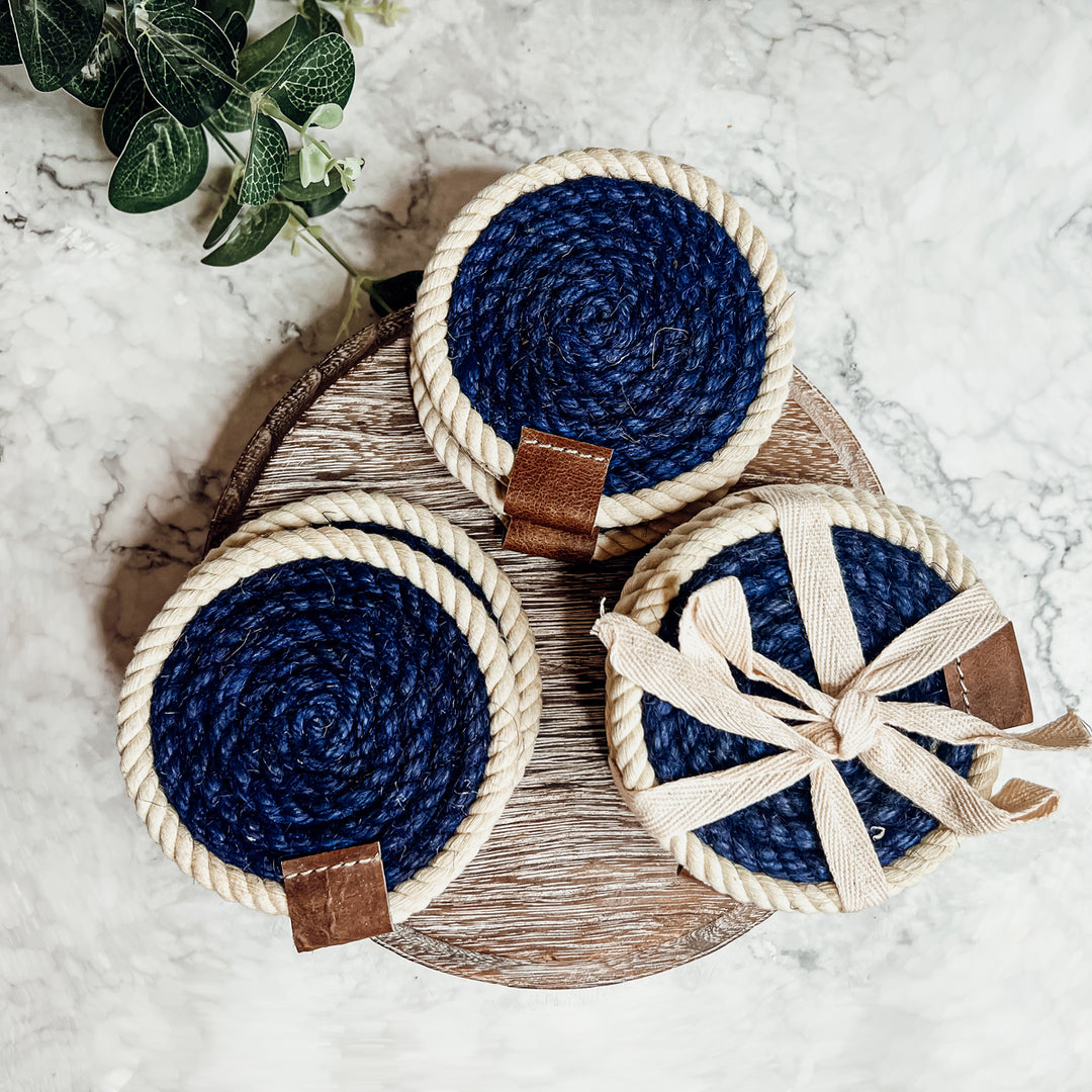 Rope Coasters for tabletop blue