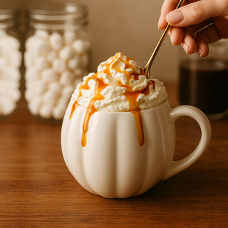 Autumn Tea Time with Ceramic Pumpkin Mug
Cozy Fall Morning Coffee in Pumpkin Shaped Cup