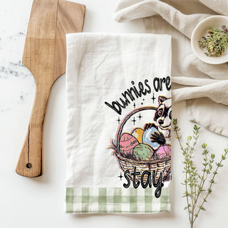 farmhouse easter towel funny rustic decor
gingham trim kitchen towel pastel easter design
modern farmhouse towel stay feral easter gift
boho easter kitchen towel with raccoon print
spring decor funny towel rustic kitchen
unique easter towel for farmhouse display