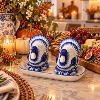 Hand painted Thanksgiving turkey decor
Thanksgiving kitchen island decor
Fall dining table decor with turkey shakers
Thanksgiving buffet table accessories
Chinoiserie inspired Thanksgiving decor