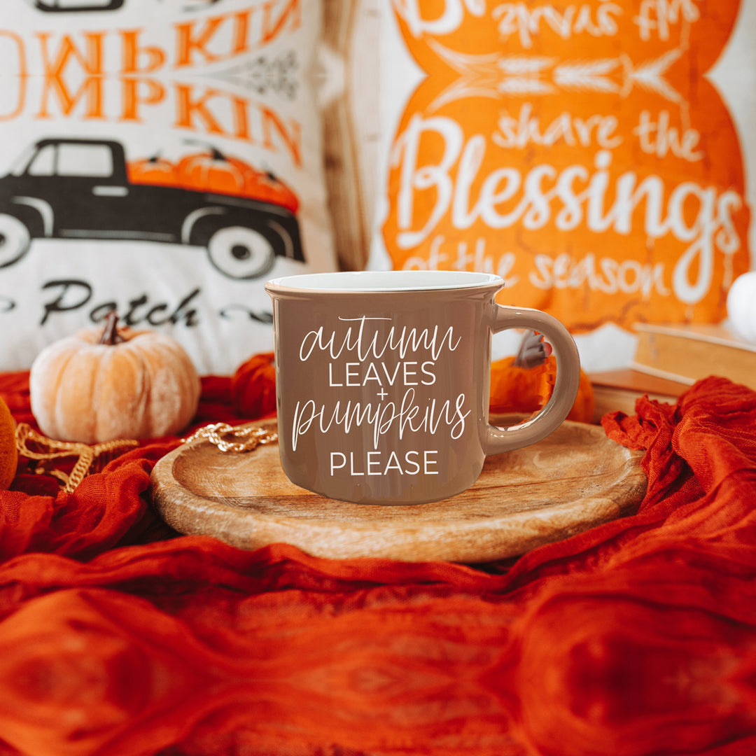 Fall Ceramic Coffee Mug - Autumn Leaves + Pumpkins Please