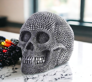 Silver Skull Head Halloween Decorations, Unique Halloween black and white decor