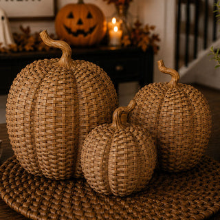 housewarming gift resin pumpkins rattan basketweave texture fall decor 3 sizes autumn centerpiece wicker style
crack proof resin pumpkins rattan basketweave texture fall decor 3 sizes neutral autumn centerpiece wicker style
Faux rattan fall decorations
Coastal farmhouse pumpkins