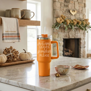 autumn tumbler for iced coffee lovers
orange coffee station tumbler
fall leaves travel mug aesthetic
pumpkin season coffee tumbler
cozy autumn travel cup
orange farmhouse fall tumbler
fall tumbler for road trips