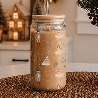 Wholesale Christmas glass cup 17oz with bamboo lid - Nutcracker ballerina pastel tumbler with glass straw - Holiday drinkware gift
Christmas gifts for women glass tumbler 17oz - Nutcracker ballerina pastel holiday drinkware bamboo lid glass straw