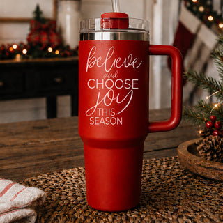 Holiday gift tumbler red featuring message
Christmas tumbler with inspirational quote 40oz
Believe Christmas Gifts, Believe Christmas quotes
40oz insulated Christmas tumbler - believe and choose joy red holiday cup
Double wall Christmas tumbler 40oz - believe and choose joy seasonal drinkware
