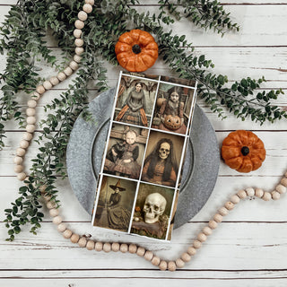vintage halloween kitchen towel for spooky décor
unique vintage halloween dish towel gift
retro halloween flour sack towel with eerie portraits
antique style halloween kitchen towel for gothic homes