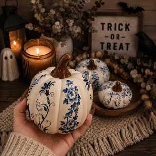 modern halloween decor blue white pumpkins
sophisticated halloween decor pumpkins blue white
neutral halloween styling blue white pumpkins
buy blue and white pumpkin decor set
resin pumpkins blue white fall decor for sale