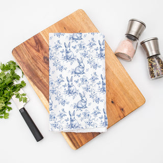 Toile pattern kitchen towel with bunnies and florals
Blue white cottagecore kitchen towel Easter decor
Absorbent flour sack cotton dish towel bunny design