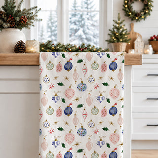 christmas hand towel with colorful ornaments
farmhouse christmas kitchen decor towel
holiday dish towel vintage christmas ornaments
decorative christmas towel for kitchen oven handle
soft cotton christmas kitchen towel ornament print
