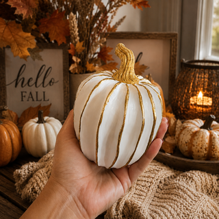 white pumpkin decor styled on beige tabletop aesthetic
neutral fall decor white pumpkins styled minimal home
white gold pumpkins styled coffee table fall decor
pumpkin decor styled modern neutral kitchen aesthetic
