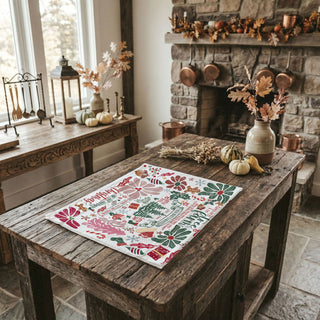 holiday towel styled with wooden utensils boho kitchen
kitchen towel with floral christmas design styled scene
christmas towel styled farmhouse kitchen aesthetic
holiday towel styled with neutral rustic decor
