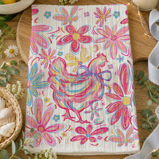 Pink yellow blue chicken towel bohemian Easter spring
Boho farmhouse chicken kitchen towel colorful floral
Artistic chicken dish towel whimsical boho spring design
Easter chicken kitchen towel bohemian colorful flowers