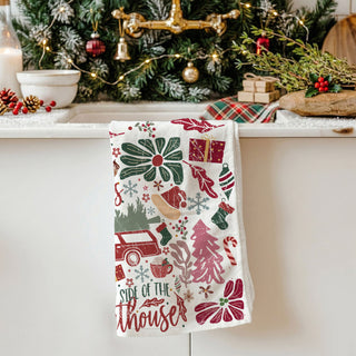 real life christmas chaos kitchen towel funny design
holiday stress humor kitchen towel festive quote
funny kitchen towel for chaotic family holidays
relatable christmas decor kitchen towel humor
