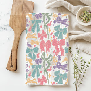 Farmhouse Easter towel colorful bows ribbons bunnies
Spring decor kitchen towel pastel bow bunny design
Colorful ribbon kitchen towel Easter cottage style
Pastel bow bunny tea towel spring farmhouse decor