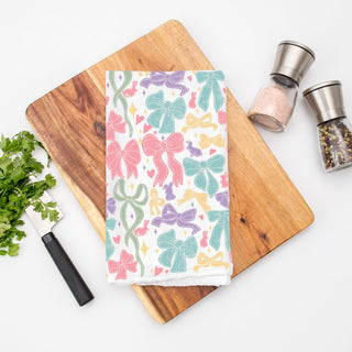 pastel bow and bunny kitchen towel
easter ribbon and bow dish towel
colorful spring flour sack towel
girly pastel kitchen decor towel
cottagecore bow and bunny towel
retro pastel ribbon kitchen towel