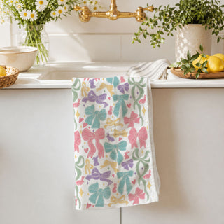 Farmhouse chic ribbon kitchen towel pastel Easter
Whimsical spring kitchen towel colorful bows bunnies
Pastel preppy bow kitchen towel cottage decor
Easter brunch kitchen towel bow ribbon pattern
