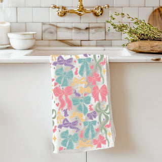 farmhouse spring bow hand towel
easter hostess gift kitchen towel
spring home decor towel with ribbons
colorful easter bunny towel design
holiday kitchen towel for spring 2026
100 percent cotton flour sack towel
soft absorbent kitchen towel 180gsm
flour sack cotton dish towel with hang loop