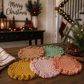 Pastel Braided Tassel Coasters