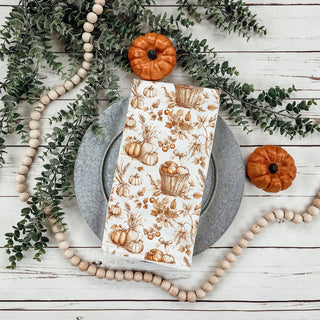 pumpkin wreath inspired kitchen towel for fall decorating
pumpkin design kitchen towel in warm monochrome browns
classic thanksgiving pumpkin towel for holiday kitchen
pumpkin and acorn print towel for rustic fall décor