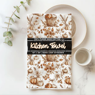 hand drawn pumpkin pattern towel for autumn tablescape
pumpkin and berry cluster dish towel for harvest season
pumpkin fields inspired kitchen towel with vintage art
fall pumpkin kitchen towel paired with copper cookware