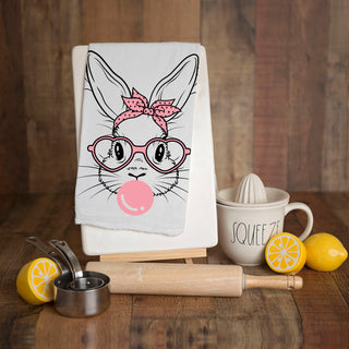 Pink bandana bunny dish towel Easter spring
Bubblegum bubble kitchen towel retro bunny design
Black line art bunny towel pink heart glasses
Bandana headband bunny kitchen towel bubblegum Easter