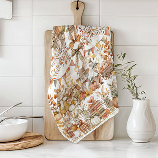 fall woodland bunny towel for sale cute
fall bunny dish towel for autumn kitchen décor
autumn rabbits and pumpkins cotton kitchen towel
cute bunny flour sack towel for fall baking
cute rabbit and pumpkin illustration towel for fall housewarming gift
autumn bunny towel displayed on farmhouse style stove handle