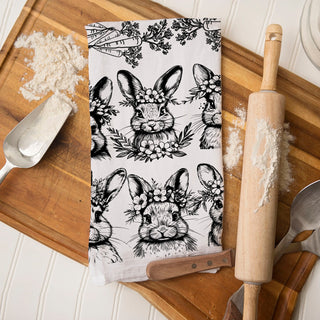 Bunny yearbook style kitchen towel vintage Easter botanical
Garden bunny lineup dish towel farmhouse black white
Bunny party pattern kitchen towel vintage Easter spring
Cottagecore bunny collection towel farmhouse botanical