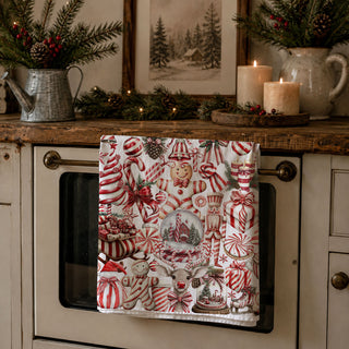 Bring sweet holiday charm to your kitchen with this candy cane Christmas kitchen towel! Featuring festive peppermint, gingerbread, ornaments, and cozy holiday designs, this soft and absorbent flour sack towel is perfect for decorating, gifting, or everyday use. A must-have for Christmas kitchens, hostess gifts, and festive home decor lover