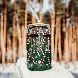 Christmas glass cup 17oz with bamboo lid - Holiday coffee tumbler with glass straw - Candy cane snowflake design
Holiday glass tumbler 17oz - Christmas coffee cup with bamboo lid glass straw - Festive kitchen gifts