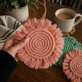 Pastel Braided Tassel Coasters