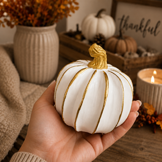 neutral decor gift white pumpkin gold accent
thanksgiving host gift white pumpkin decor
gift for home decor lovers white pumpkins