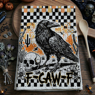 funny raven kitchen towel for october home styling
vintage grunge halloween towel with checkered pattern
crow lover halloween gift towel
funny fall hand towel for gothic farmhouse entryway
unique halloween wall hanging towel on ladder crow design
best halloween gift idea unique crow kitchen towel