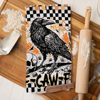 retro punk halloween crow towel for alternative home décor
vintage western goth crow towel with cactus and skull
funny halloween coffee bar towel with crow illustration
unique fall gift idea crow themed cotton towel
spooky retro halloween towel with bold crow graphic
