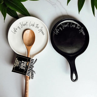 Housewarming gift motivational spoon rest - Kitchen cooking accessories ceramic - Inspirational utensil holder
 kitchen gifts with sayings
Funny spoon rest with wooden spoon gift set
Kitchen counter accessories with sayings