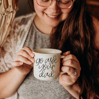 relatable mom life coffee mug gift
go ask your dad mug for school mornings
everyday mom coffee mug with funny phrase
unique mom mug for baby shower gift
go ask your dad mug on woman’s hand close shot