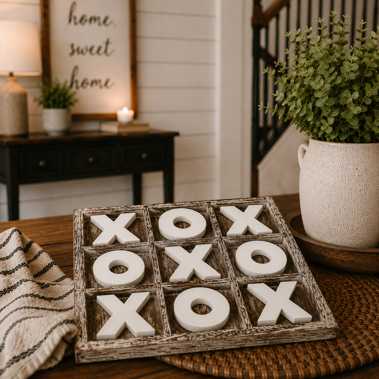 Handmade Wooden Tic Tac Toe Board, Rustic Farmhouse Coffee Table